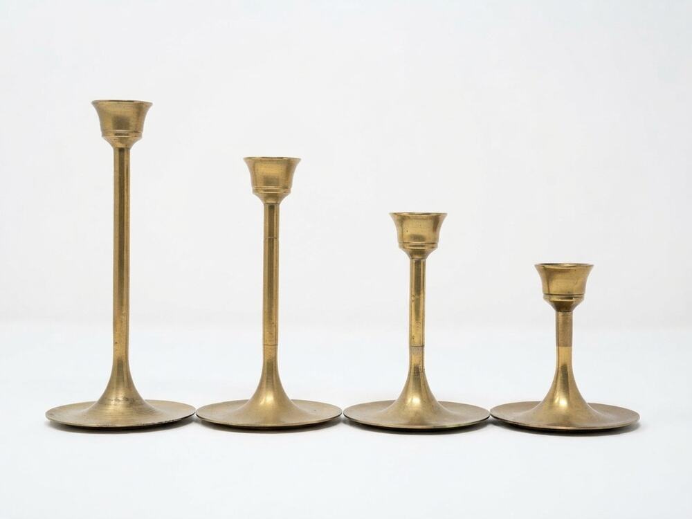 MCM Vintage Brass Taper Candlesticks, Set 4, Graduated, Mid Century, Whimsigoth